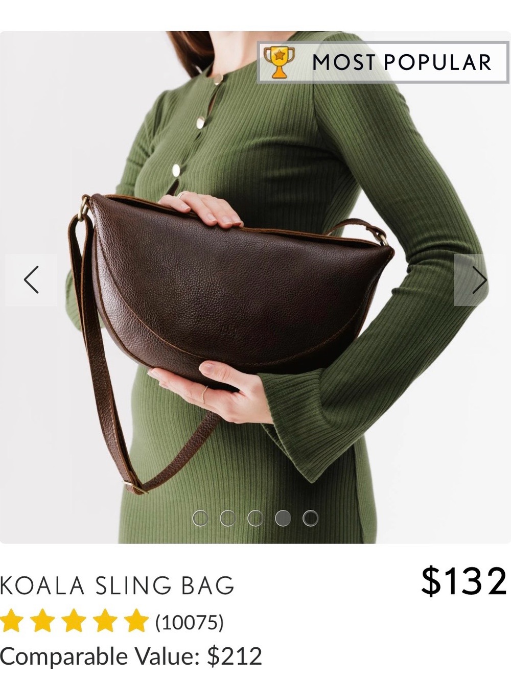 NWOT, Portland Leather Brown Crossbody Saddle Bag, koala sling, handbag. - Picture 6 of 7